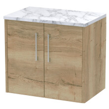 Winshill Contemporary 2 Door Wall Hung Vanity Unit with Laminate Worktop, Light Oak, 600mm