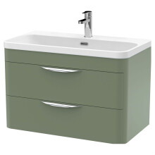 Balterley Wave 800mm Wall Hung 2 Drawer Vanity Unit with Thin-Edge Ceramic Basin - Satin Green