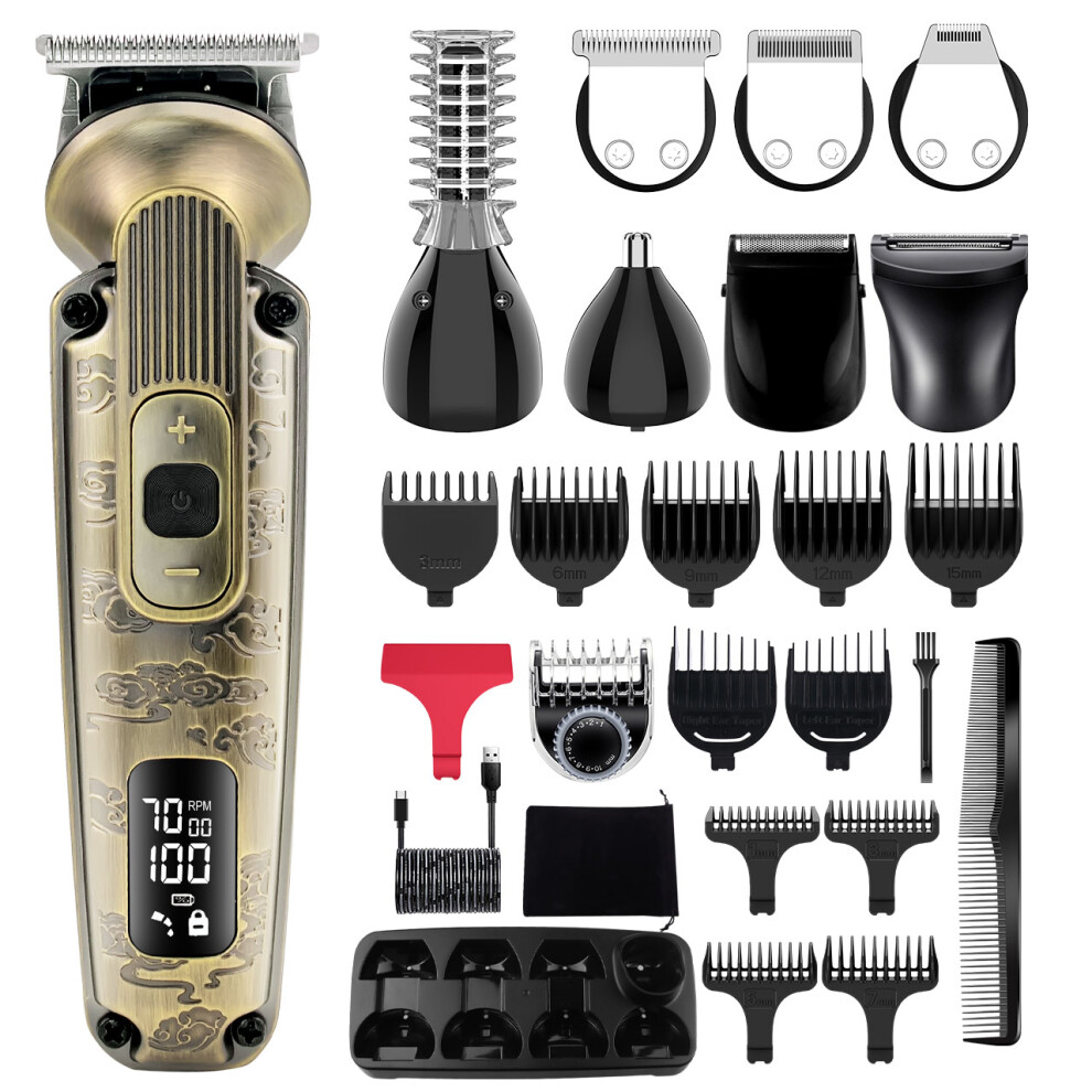 Hatteker Bronze Beard Trimmer Body Trimmer Hair Clipper Electric Shaver Kit 8In1