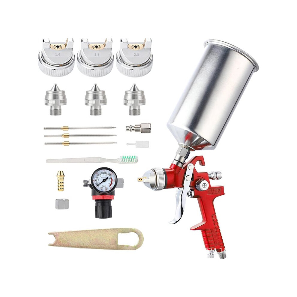Professional Hvlp Gravity Feed Spray Gun With 1.4Mm, 1.7Mm, 2.5Mm Tips, 1000Cc Aluminum Cup 6031902529638