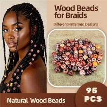 95 Stück Holzperlen für Zöpfe und Dreadlocks, 12 mm Große, Bemalte Naturholzperlen für Dreadlock-Haaraccessoires