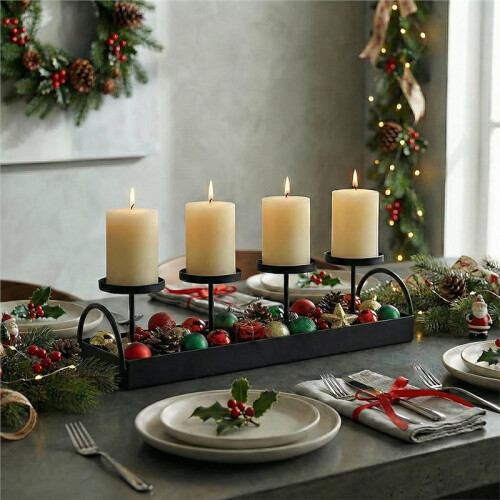 Black Metal Candle Holder Modern Multi-Candle Display for Dining, Bar Decor 2