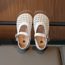 (G-D83 beige, Inner length 20.2cm in size 33) Summer new children's hollow woven girls' sandals, soft,