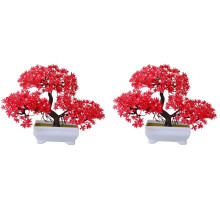 2 Pezzi di Piante Artificiali Bonsai in Plastica per Piccoli Alberi, Piante Finte, Fiori, Ornamenti in Vaso per il Tavolo Della Stanza di Casa, Rosso