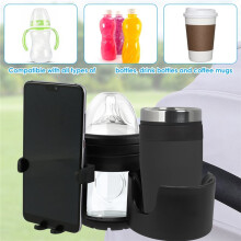 Stroller Cup Holder Universal Pushchair Water Bottle Stand 360 Rotating Phone Holder Double Hole Baby Cars Organizer