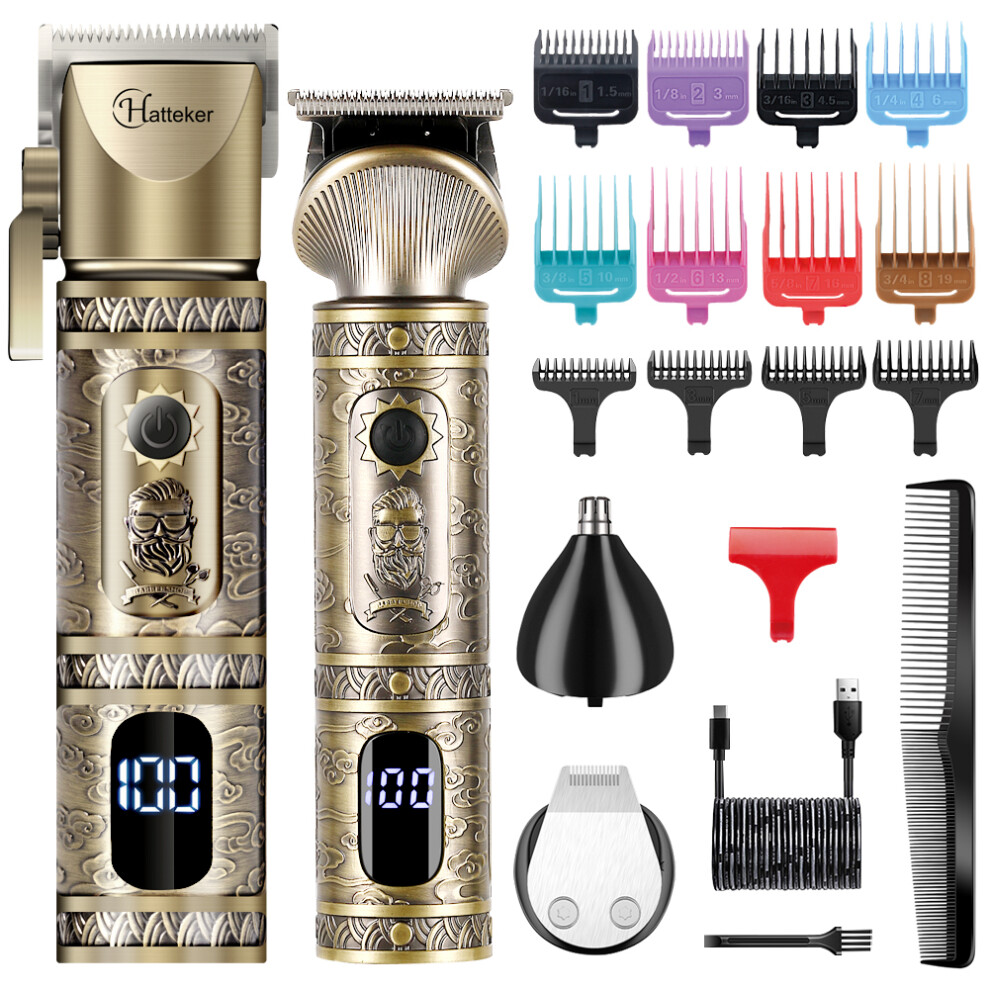 Hatteker Hair Clipper Beard Trimmer Set Razor T-Blade Trimmer Nose Trimmer