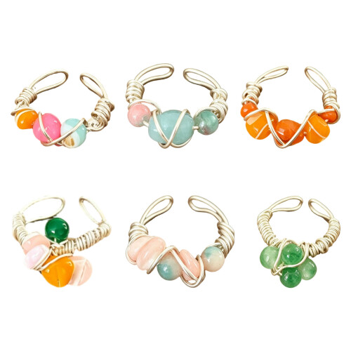 Modern Minimalist Wrap Around Ring With Natural Beads-20 1