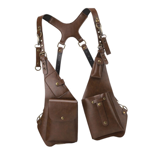 Crossbody Pack with Expandable Storage PU Texture-brown