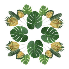 Artificial Leaves, 66 PCS Tropical Leaves Artificial Plants Hawaiian Theme Party Decor Plant Jungle Decoration