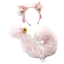 Wolf Cats Staart met Oor Hoofdband Set Halloween Kerst-Roze