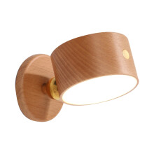 Rechargeable LED Wall Sconce Wall Mounted Bedside Lamp with USB Port 360 Rotate Magnetic  Cordless Light Beech Wood