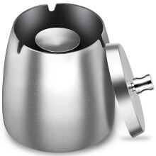 Asbak RVS met Deksel Zware Asbak Storm-Wind Antislip Bodem voor Buiten en Binnen Zilver