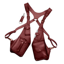 Classical PU Leather Hiking Vest Pack With Multiple-Claret