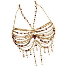 Elegante gelaagde franje kwastjesketting voor-bruine os