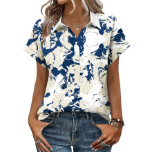 Women's V-neck short-sleeved shirt, casual-Royal Blue S