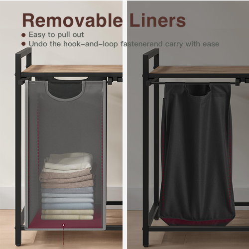 Laundry Hamper with Two Pull-Out and Removable Liner Bags, Clothes Sorter Laundry Baskets 2