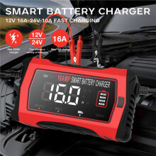 Chargeur de Batterie Intelligent Universel 6 V 12 V 24 V 16 A pour Batteries au Plomb-Acide, AGM, GEL et LiFePO4 (Prise UE)
