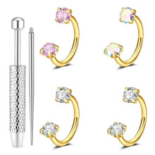 Double C-Bar Nose Ring, Versatile Ear Ring, Body Piercing Jewelry, Nose Ornament Steel Piercing Grabber Tool 1