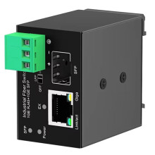 Para PoE Industrial Atualizado com 1 Porta Gigabit RJ45 e 1 Porta Gigabit SFP com Saída PoE BT90W para Trilho DIN, Plug And