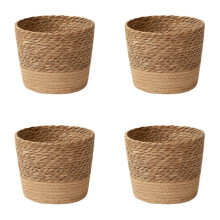 4X Pot de Fleurs Tissé en Paille, Panier en Osier, Panier de Rangement en Rotin, Panier de Jardinière Tissé à la Main M