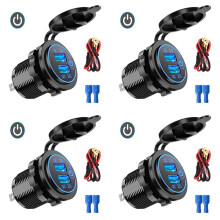 4X QC3.0 Quick Charge Socket Car Charger Dual USB 12V-24V-Cigarette-Lighter with Swith Touch for Phone