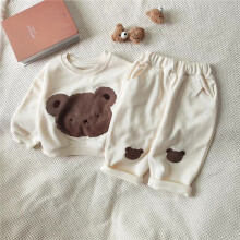 (Off-white pants, 90) Korean style children's clothing autumn children's bear casual suit for boys and girls patch printed cartoon pullover