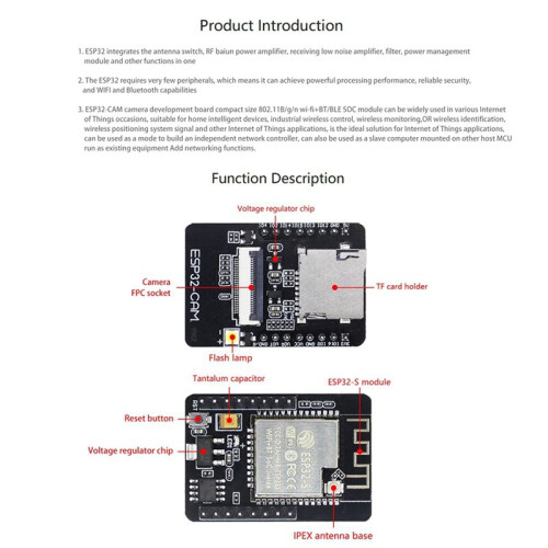 ESP32-CAM Development Board+OV2640 Camera Module Set 520KB+4M PSRAM 32Mbit WIFI+ Ultra Low Powers IoT Module 5V 1