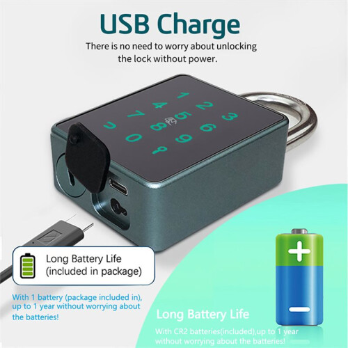 TTLock Password  Padlock Touch Screen RFID IC Card Key Home Security Waterproof Cabinet Electronic Padlock 1