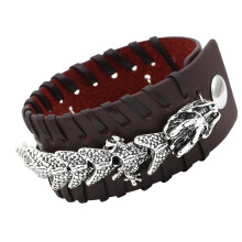 Men's Adjustable Norseman Leather Bracelet With Detailed-brown