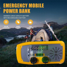 Notfall-Solar-Handkurbelradio, 2000 MAh, Tragbares NOAA/AM/FM-Radio mit LED-Taschenlampe, SOS-Alarm für Camping