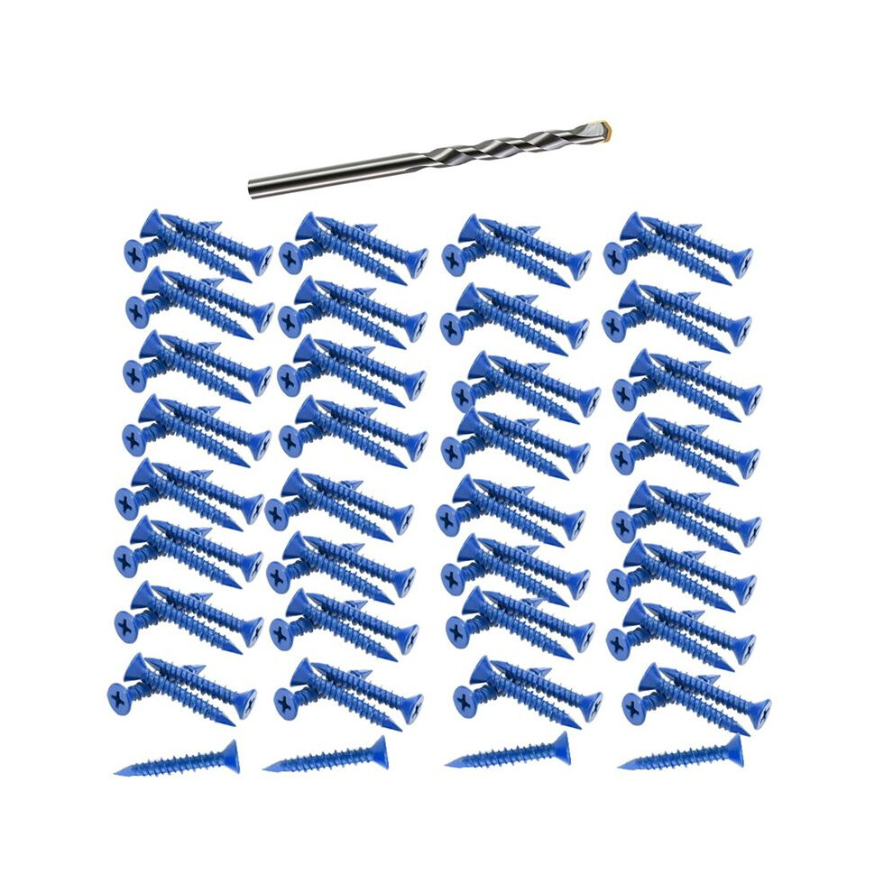 100 Pcs 3/16 Inch X1-1/4 Concrete Screw Anchor Flat Heads For Anchoring To Masonry, Block Or Brick Stucco 6031146283365