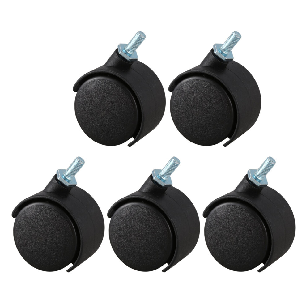 5Pcs 6Mm Threaded Stem 40Mm Dual Wheel Rotatable Caster Black 4712270148691