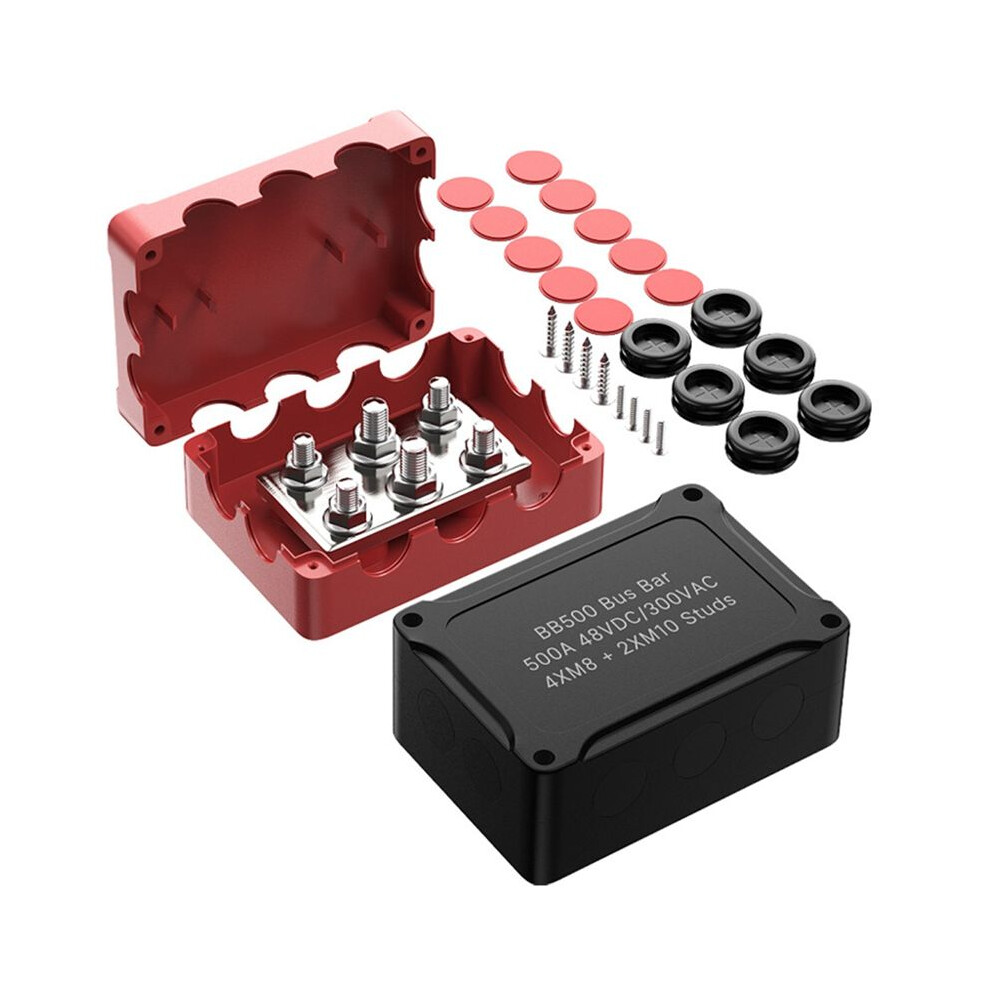 500A Marine Busbar 48V Automotive Distribution Block High Current 6 Studs With Red Black Cover Yacht Auto Junction Box 6031866421627