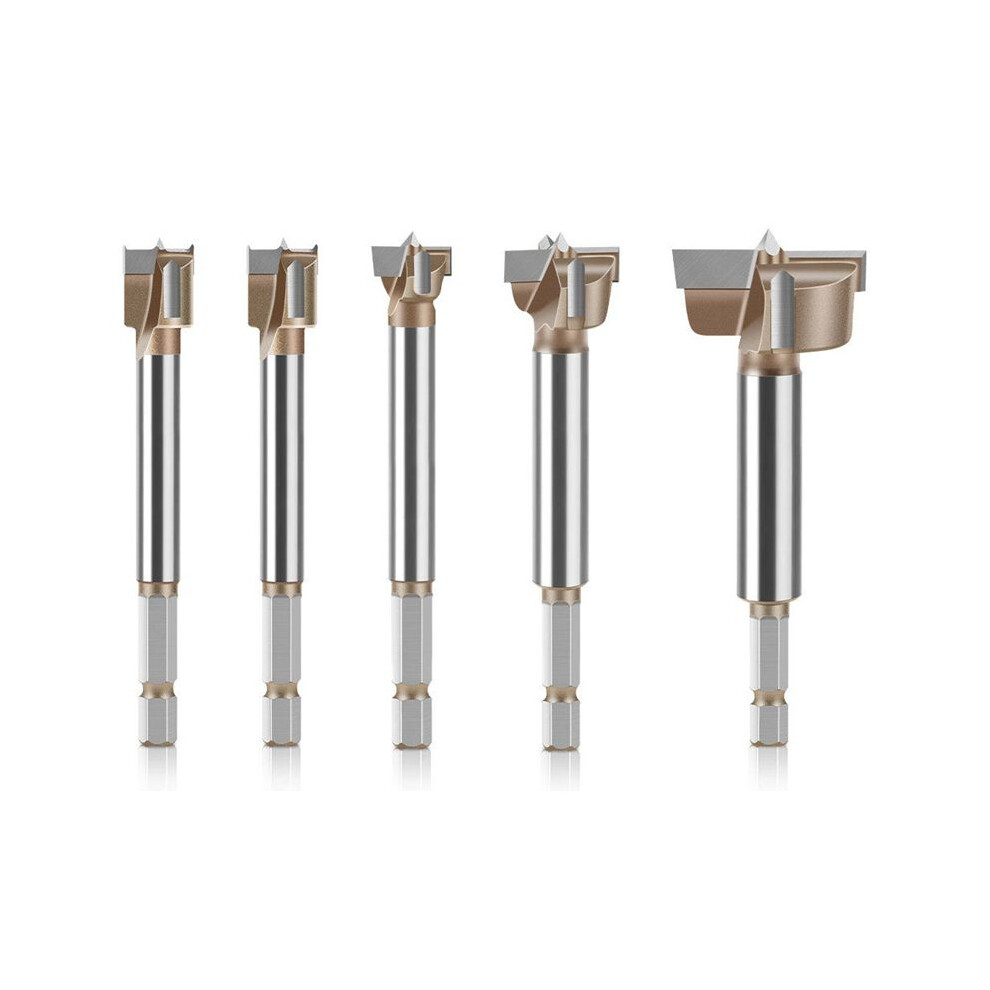 5Pc 10-35Mm Forstner Drill Bit Hinge Boring Bit Hole Saw Cutter Tungsten Carbide Hex 1/4Inch Shank Woodworking Tool 4711483329385