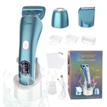 Hatteker Elektrický holicí strojek pro ženy Zastřihovač chloupků Bikini Trimmer for Legs Bikini Armpit Public Hair IPX7 Waterproof modrá