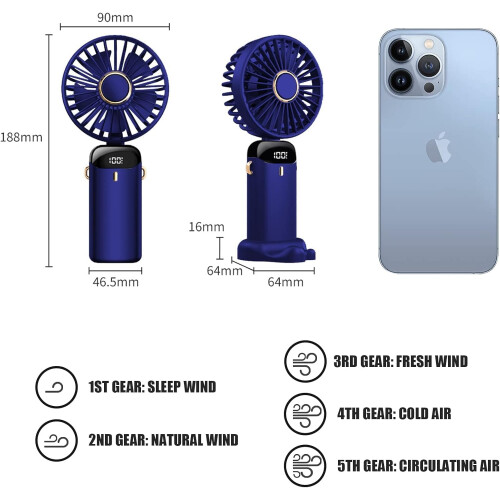 Portable Handheld 5 Speed USB Rechargeable Foldable Fan 1