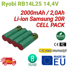 Li-Ion Akkupack für Ryobi RB14L25 14,4V 2000 mAh