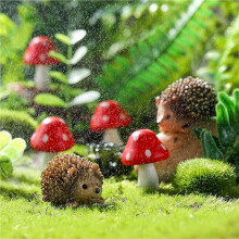5sets Tuinfeeaccessoires Hars Egels en Houten Paddenstoel Miniatuurdecoraties voor Bonsaiknutsels