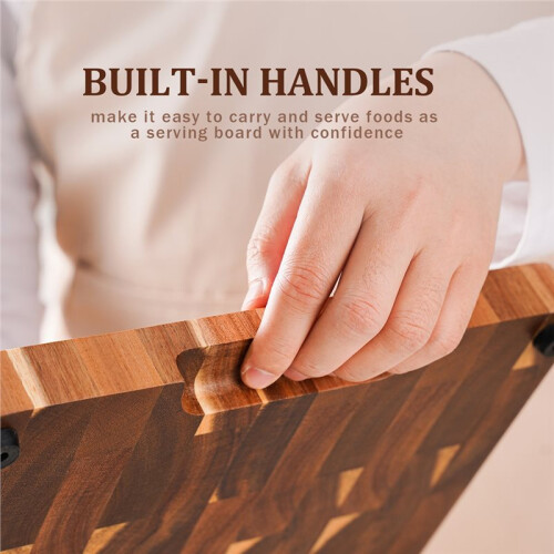 High Quality 15 Inch Rectangular Cutting Board End Grain Acacia Wood Chopping Board with Side Handle