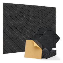 12er-Pack Akustikplatten mit Selbstklebestreifen, 12 X 12 X 0,4 Zoll Schalldichte Schaumstoffplatten, Schallabsorbierende Fliesen für Wände Schwarz