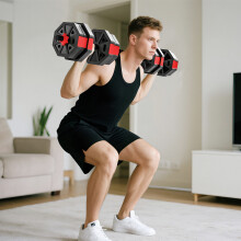 SPORTNOW 6-in-1 Adjustable Weight Dumbbells Set, 20kg Free Weights Set, Red