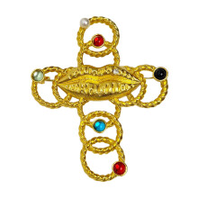 Artistieke lipvormige broche met kruisbeeld en fonkelende-Goud