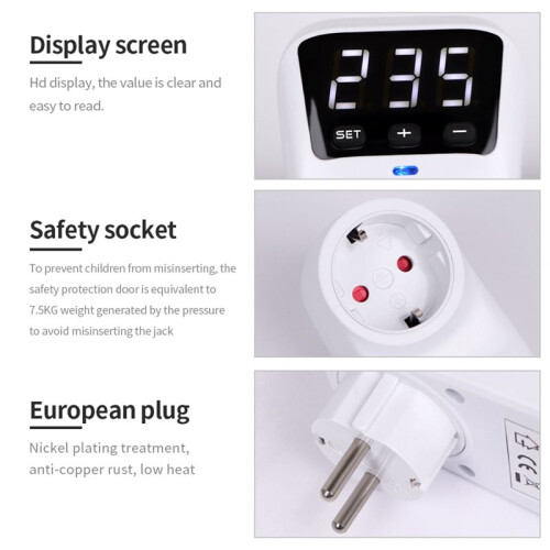 Adjustable Voltage Protector Socket 230V 16A EU Plug with Surge Protection 2