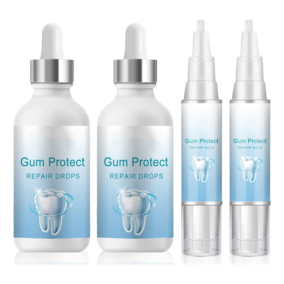 Gogerstar 4Pcs Gum Repair Set Teeth Repair Gel & Gum Care Drops Deeply Cleaning Teeth For Adults Treatment Oral Care Gingivitis&Periodontal Disease