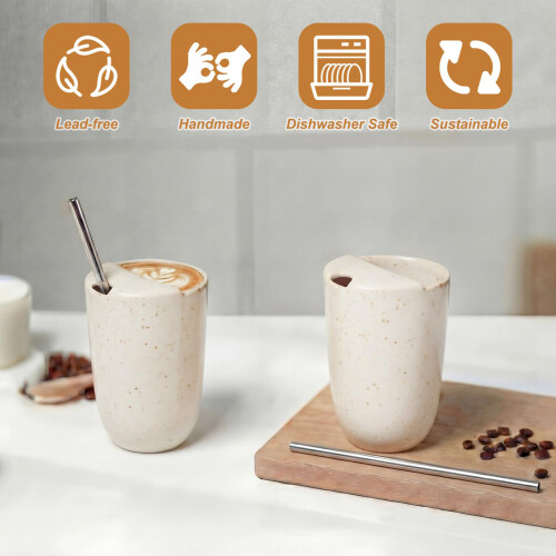 Ceramic Mug With Practical Straw Access Hole-White elephant cup 1