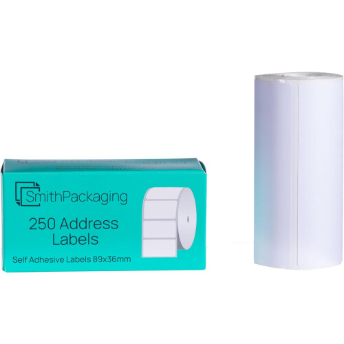 SmithPackaging Address Label Roll Self Adhesive 89 mm x 36 mm White, 250 Labels Per Roll
