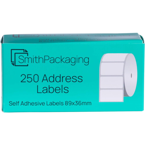 SmithPackaging Address Label Roll Self Adhesive 89 mm x 36 mm White, 250 Labels Per Roll 1