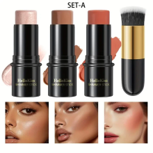 HelloKiss Waterproof 3 in 1 Blush, Contour and Highlighter Combination Set A