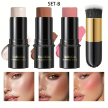 HelloKiss Waterproof 3 in 1 Blush, Contour and Highlighter Combination Set B