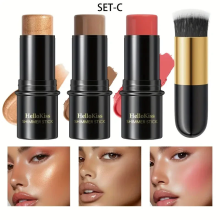 HelloKiss Waterproof 3 in 1 Blush, Contour and Highlighter Combination Set C